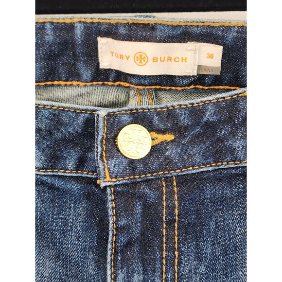 Tory Burch Cropped Embroidered Cuff Straight Leg Jeans Women’s Size 30 - Picture 7 of 12
